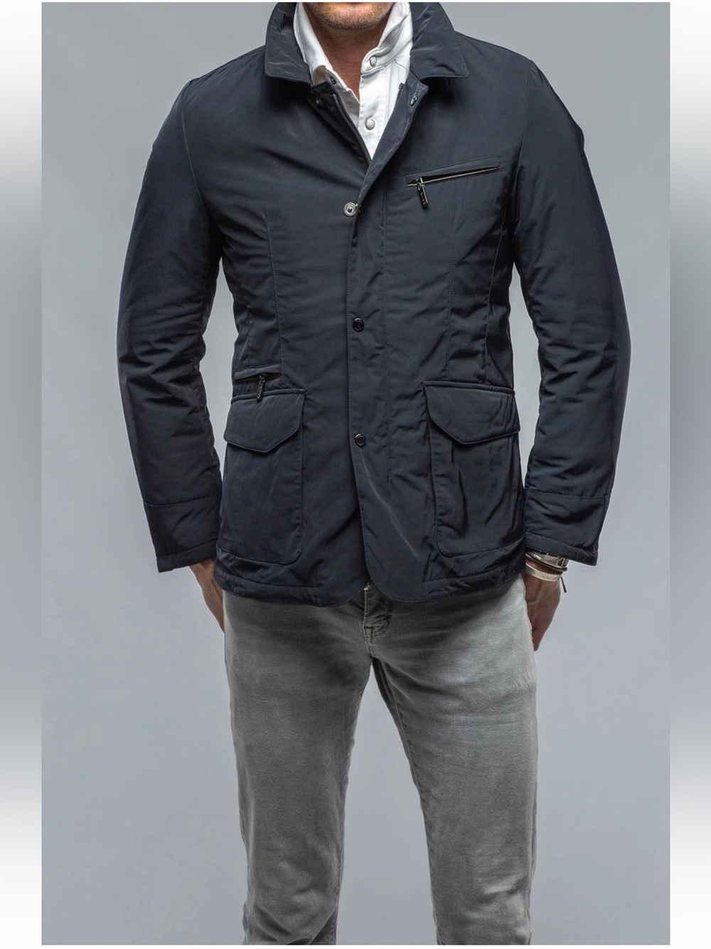 Gimo’s DAVIDE TECHNICAL SPORT COAT Luxury Men’s Classic Navy Blue Jacket Sz L